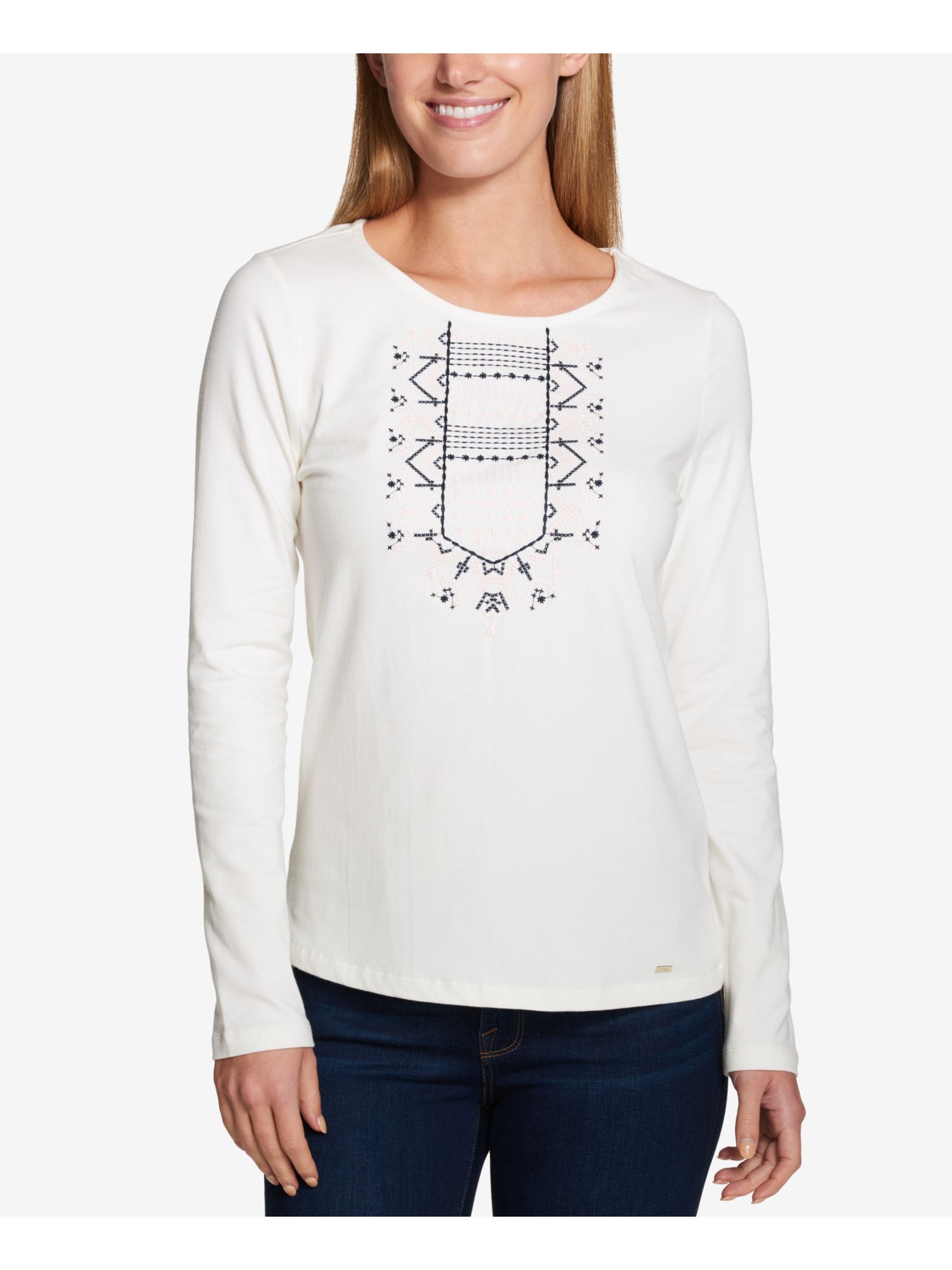 $69 Womens New 2710 Ivory Embroidered Long Sleeve Top XL B+B